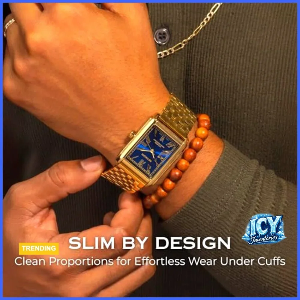 Stainless Steel Square Tank Watch with Roman Numerals, Water Resistant